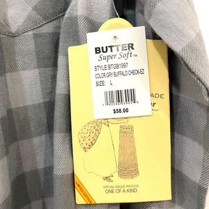 Fun flannel, from butter, size large, cute pattern on the back. Never worn.